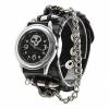 Unisex Skeleton Analog Quartz Wrist Watch with Black Leather Band and Chains (OEM) (BULK)
